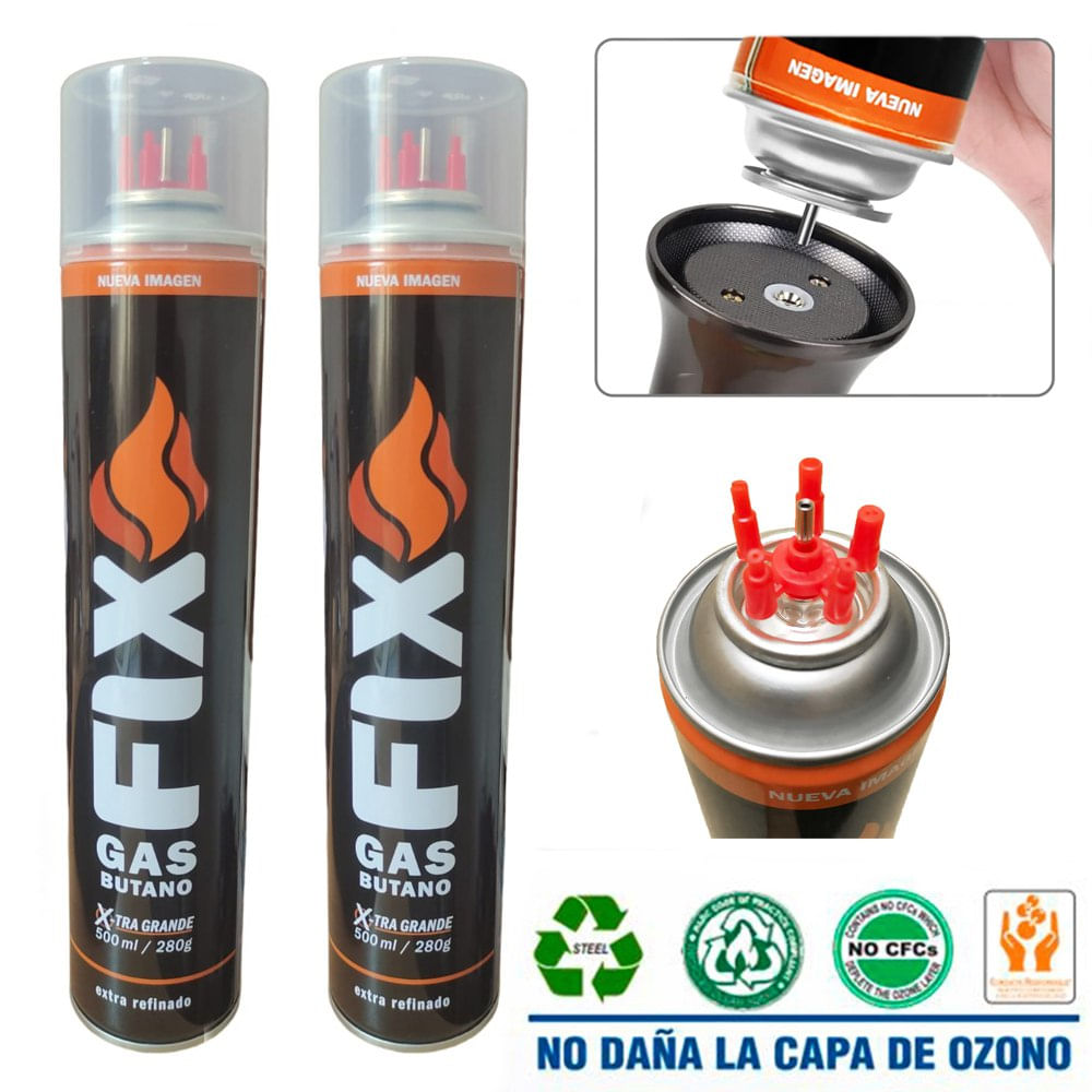 2 Gas Butano FIX Ultra Refinado Recarga Todo Tipo Encendedores Soplete