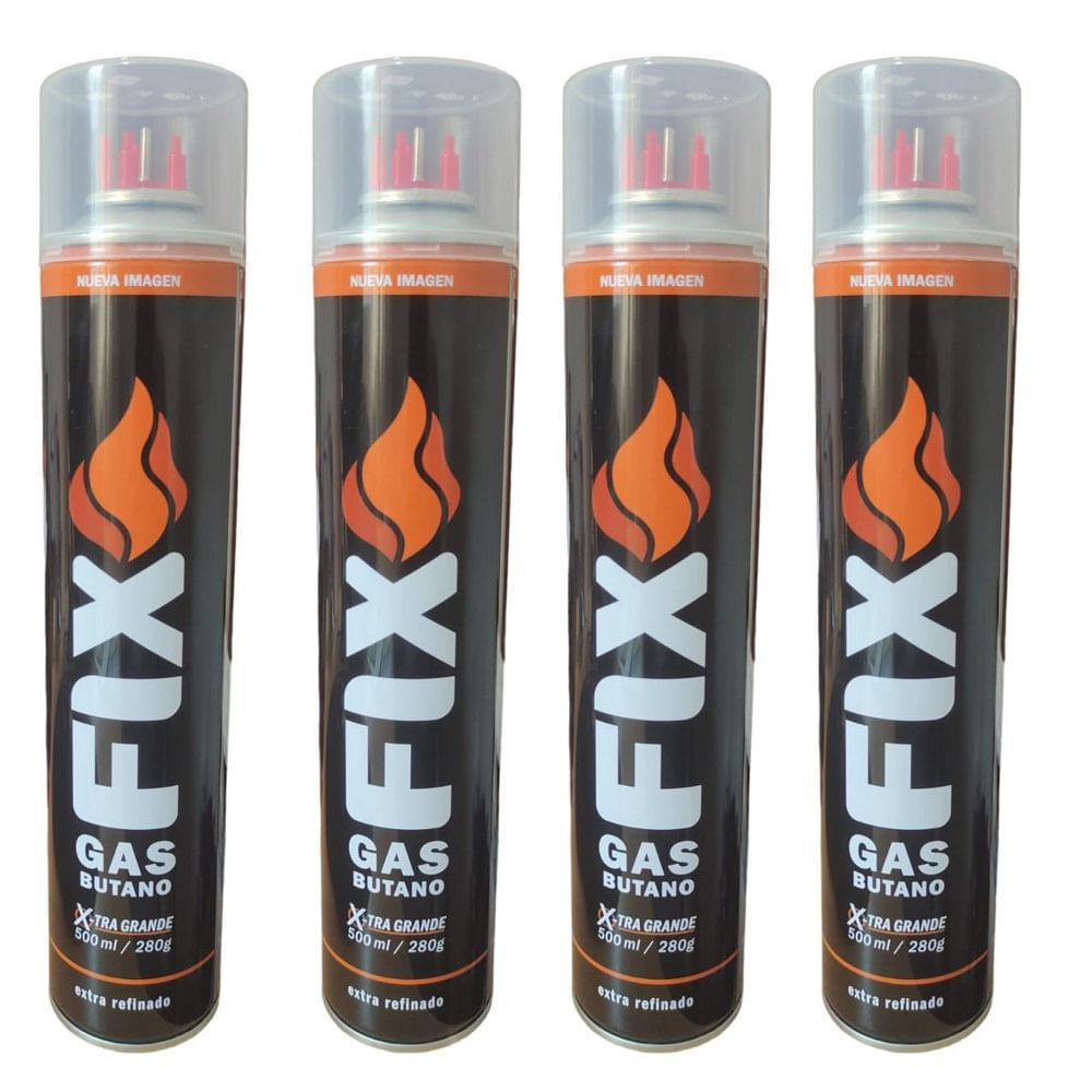 4 Gas Butano FIX Ultra Refinado Recarga Todo Tipo Encendedores Soplete