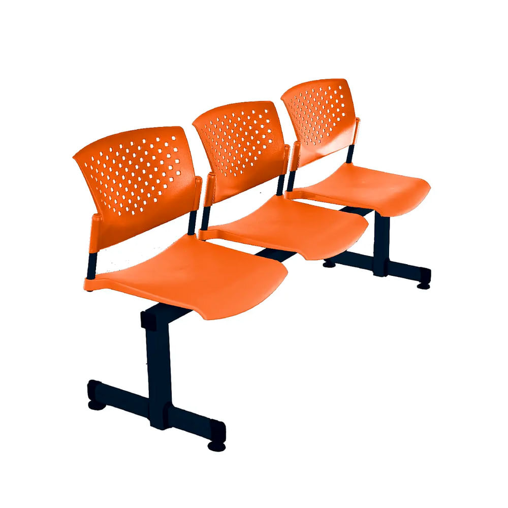 Banqueta De Espera Tandem Butterfly Base Negro 3 Asientos Naranja Ofideas