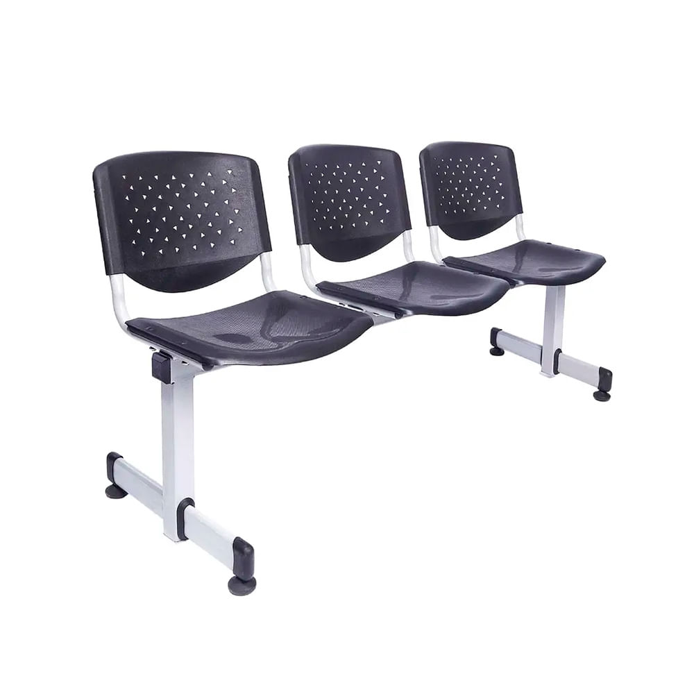 Banqueta De Espera Tandem Prisma Base Gris 3 Asientos Negro Ofideas