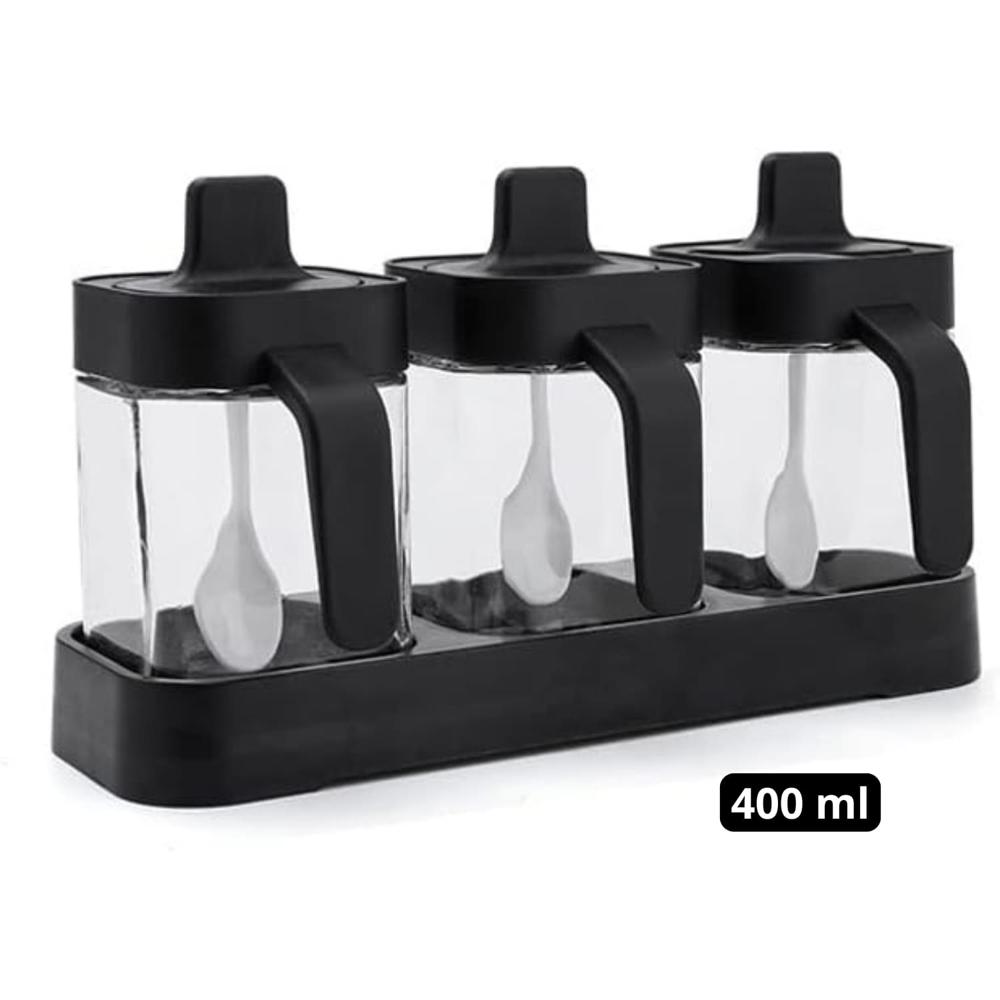 Condimentero Especiero de Vidrio más Cucharitas Set X3