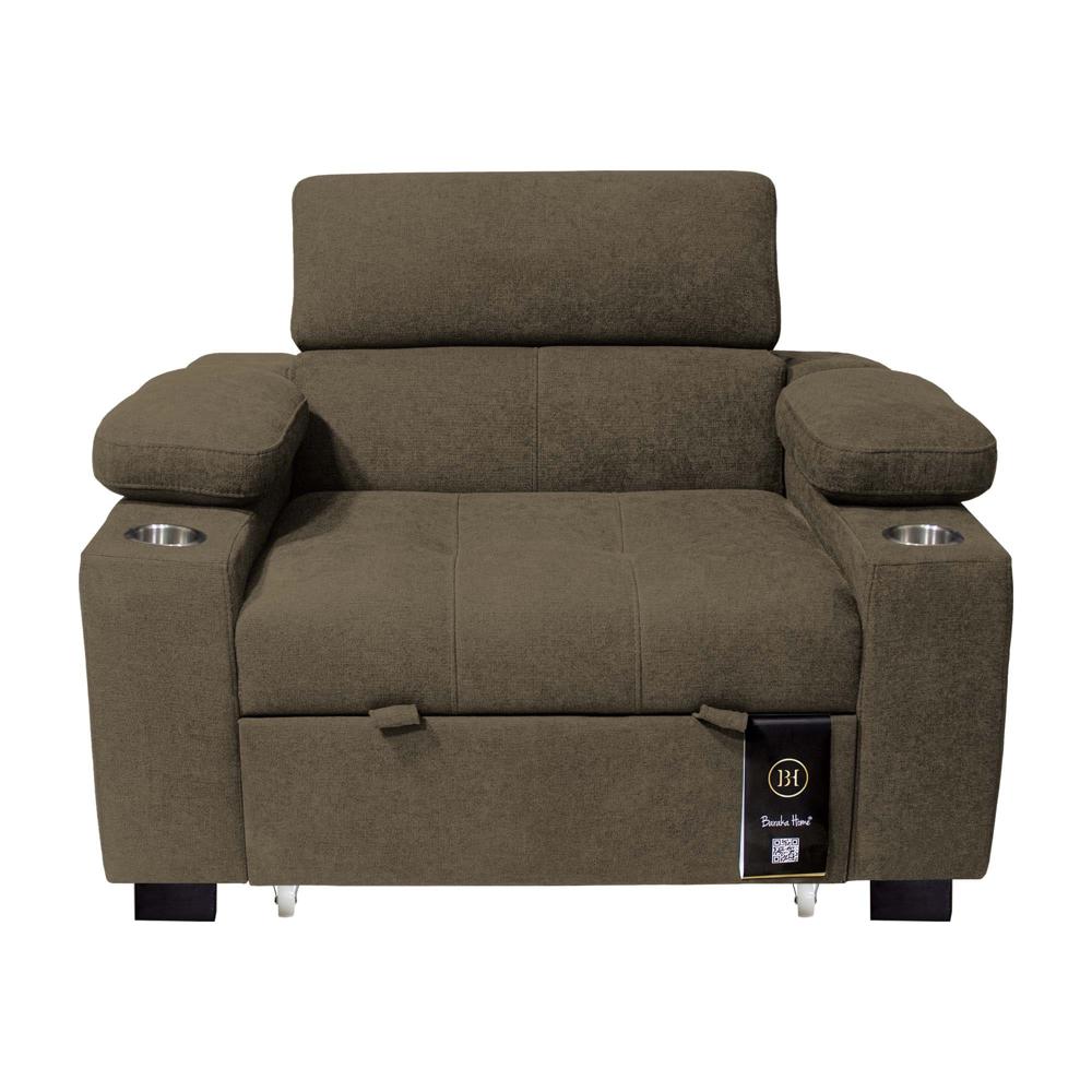 Sofá Cama Baraka Home Baltimore con Porta Vasos y Bolsillos Laterales 1 plz Beige Oscuro