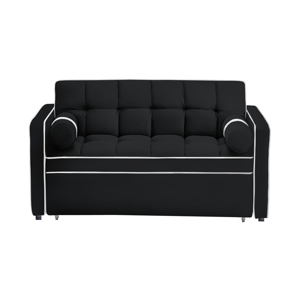 Sofá Cama Valandovo con bolsillos laterales y almohadas 1.5 Plz - Negro