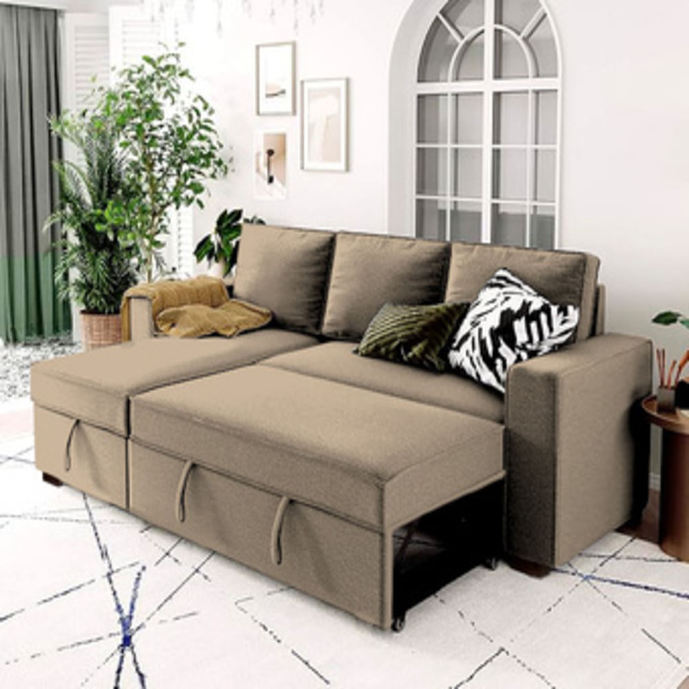 Sofá Cama Multifuncional Radovish con Almohadas 3 cuerpos - Beige Claro
