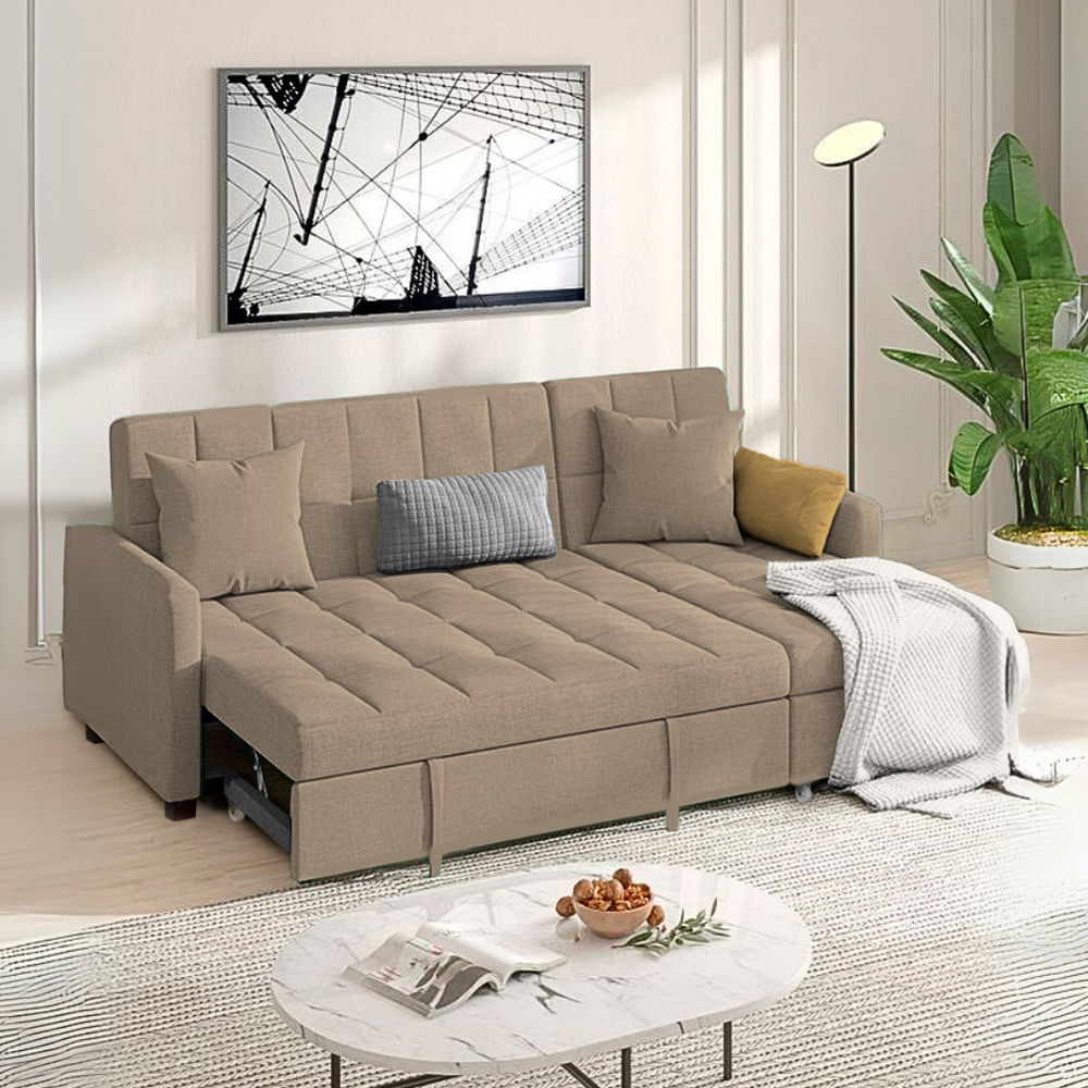Sofá Cama Multifuncional Veles con Almohadas 4 cuerpos - Beige Claro