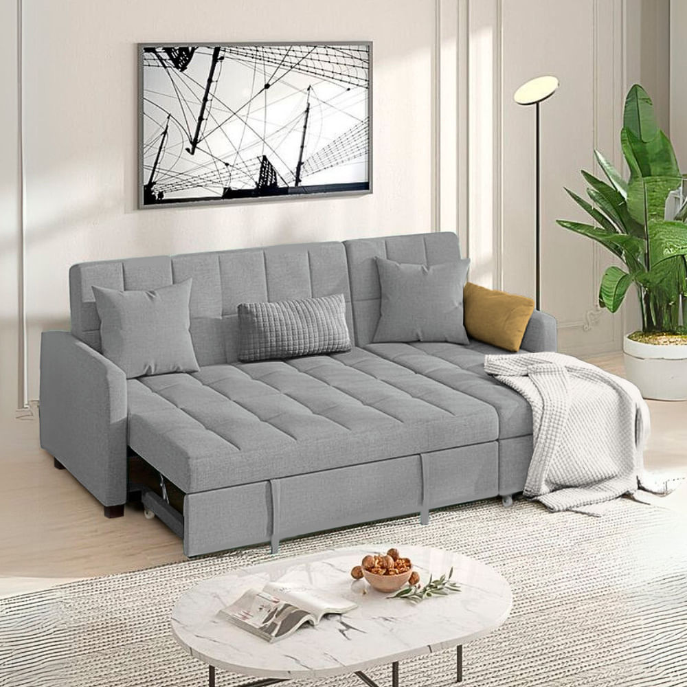 Sofá Cama Multifuncional Veles con Almohadas 4 cuerpos - Gris Claro