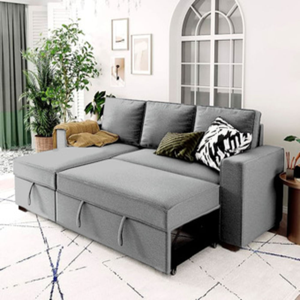 Sofá Cama Multifuncional Radovish con Almohadas 4 cuerpos - Gris Claro
