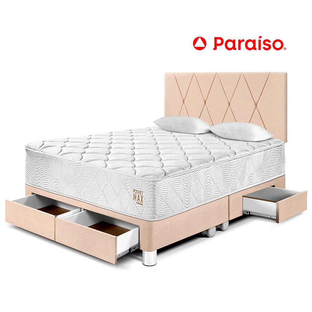 Dormitorio Pocket Max Queen con Cajones Champagne