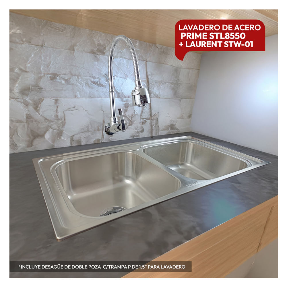 Combo De Lavadero STL8550+ Desague De Doble Poza C/Trampa P + Llave Laurent STW-01 Stone