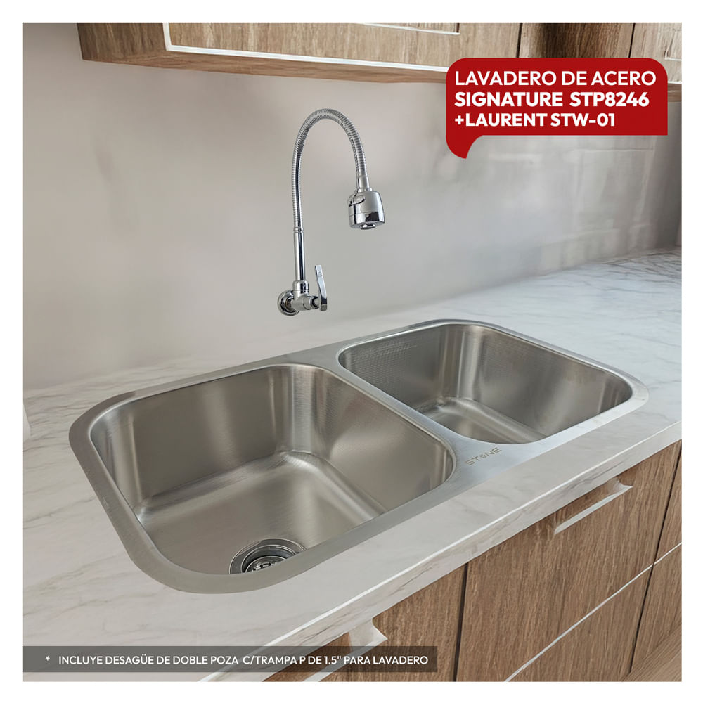 Combo De Lavadero  STP8246 +Desague De Doble Poza  C/Trampa P  Para Lavadero + Laurent STW-01 Stone