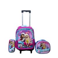 Mochila con Rueditas con Lonchera y Cartuchera para Niñas Diseño Barbie y Amigas