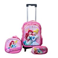 Mochila con Rueditas con Lonchera y Cartuchera para Niñas Diseño Princesas Disney