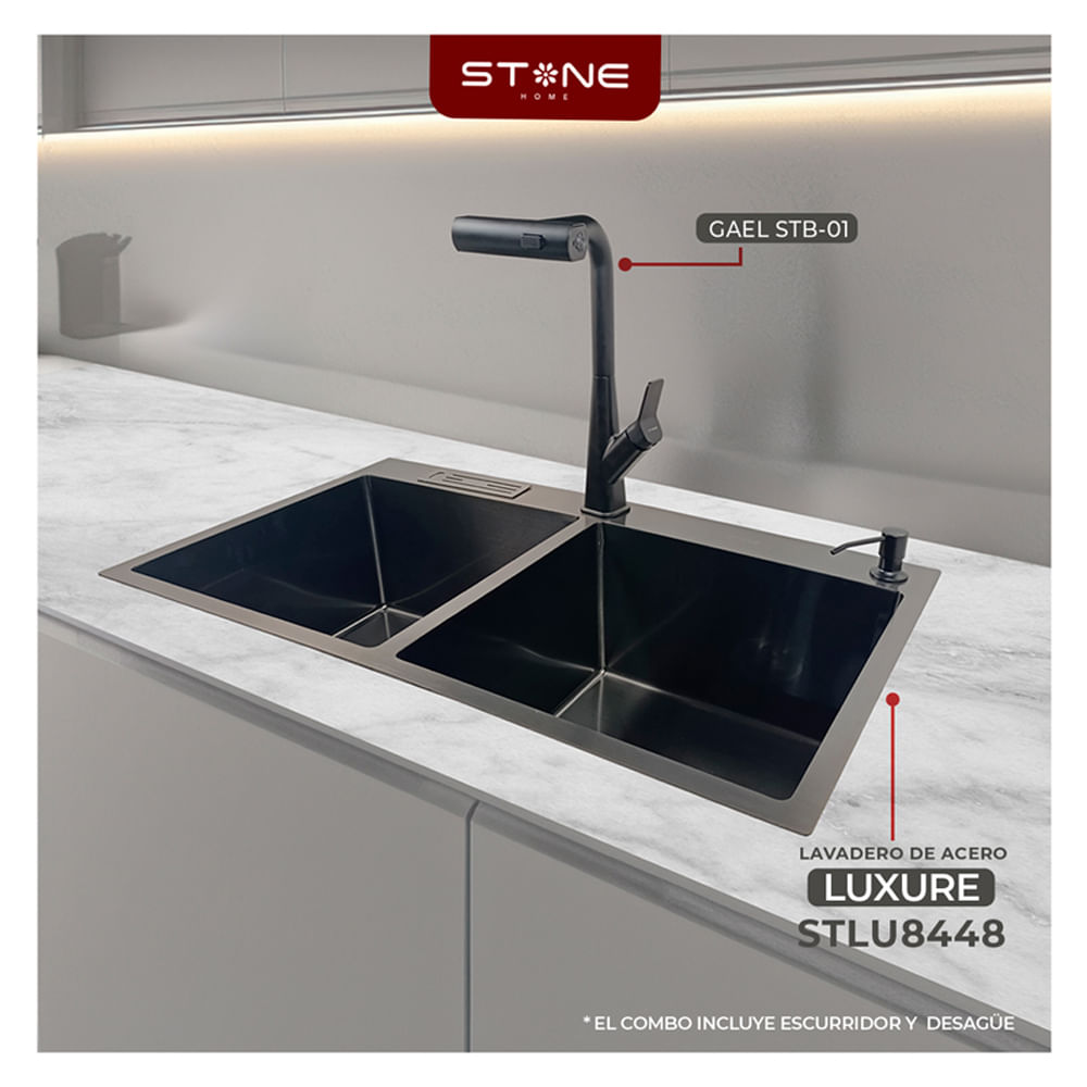 Combo de Lavadero Luxure STLU8448+ Gael STB-01 Con Escurridor(Exonerado) Stone