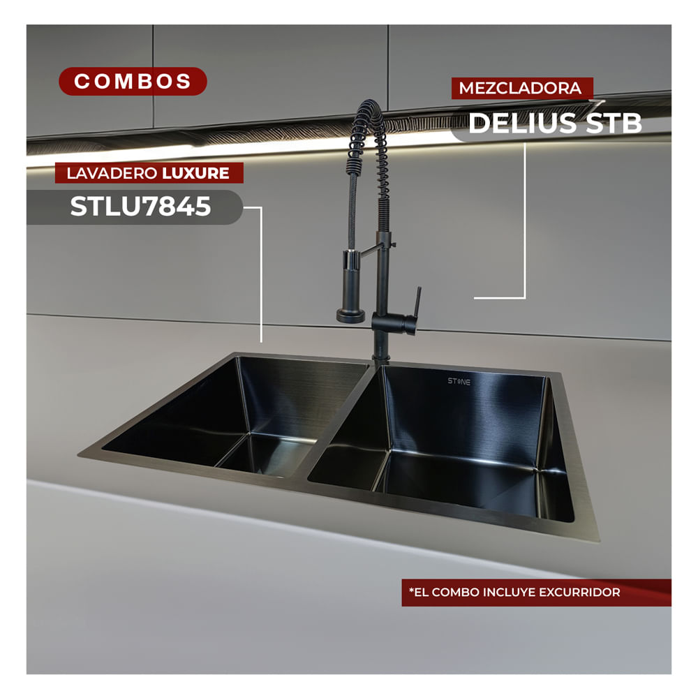 Combo de Lavadero Luxure STLU7845+ Delius STB-01 Con Escurridor (Exonerado) Stone