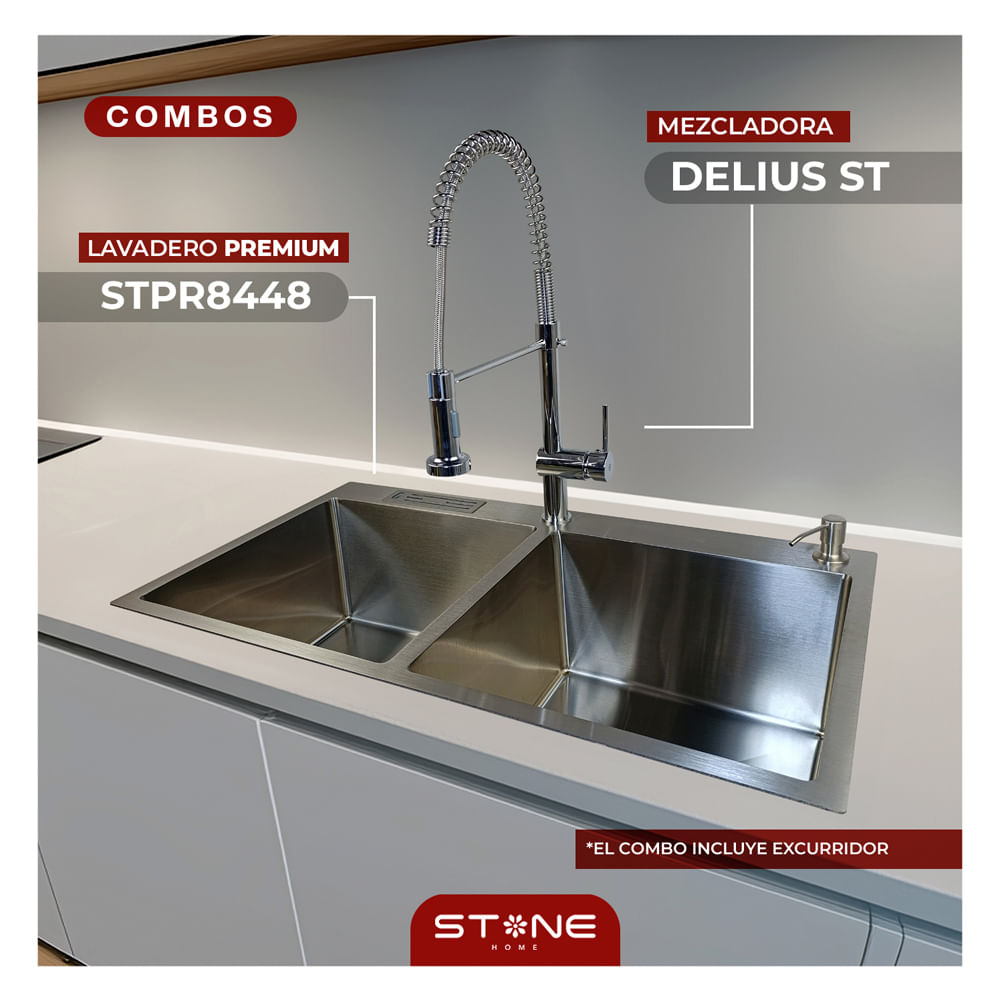 Combo de Lavadero Premium STPR8448+Delius ST-01 Con Escurridor (Exonerado) Stone