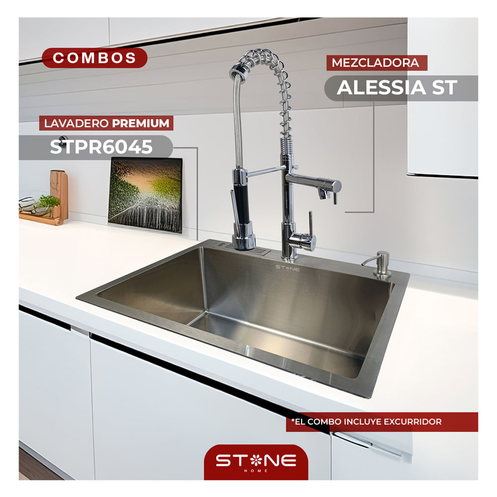 Combo de Lavadero Premium STPR6045+ Alessia STT-01 Con Escurridor(Exonerado) Stone