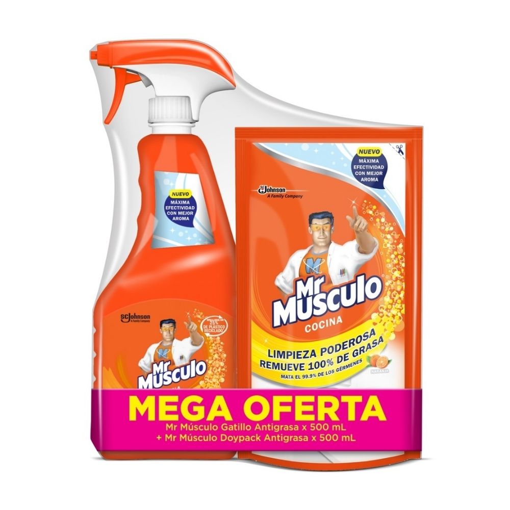 Combo Mr Musculo Cocina: Gatillo Antigrasa 500ml + Doypack Antigrasa 500ml