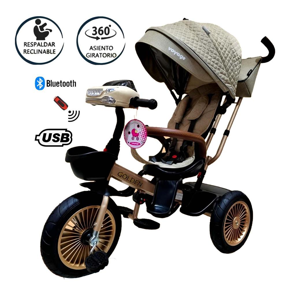 Triciclo Asiento Giratorio Voyage GOLDEN con Tela UV Beige
