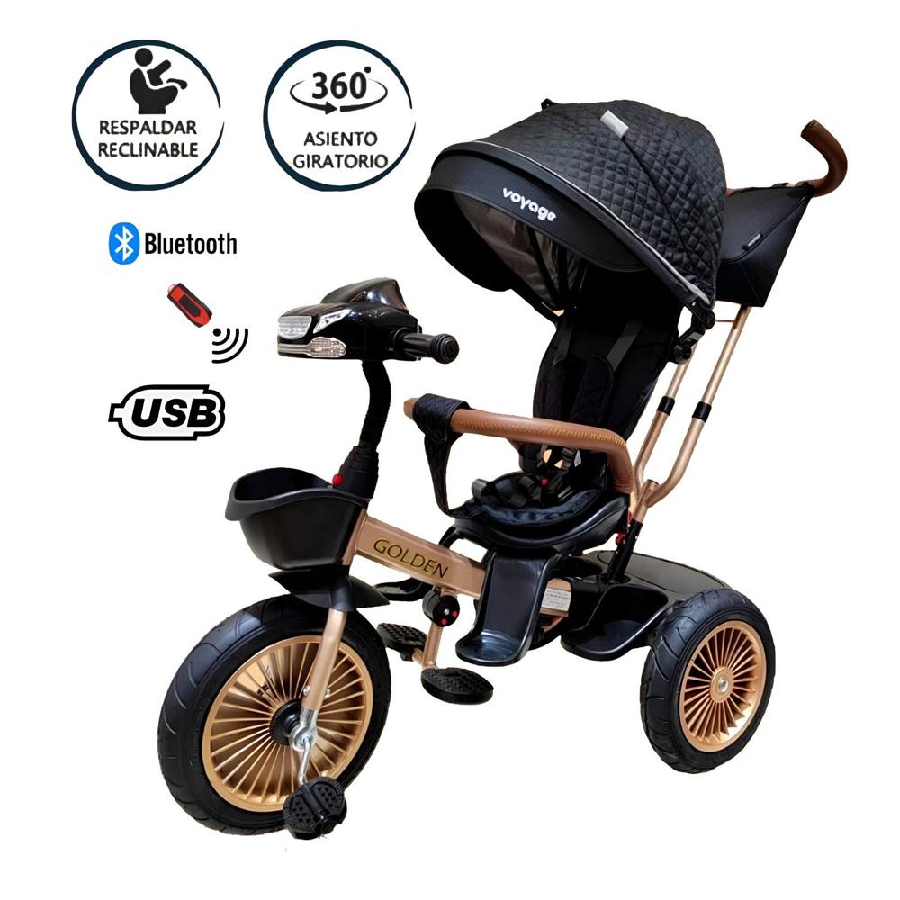 Triciclo Asiento Giratorio Voyage GOLDEN con Tela UV Negro