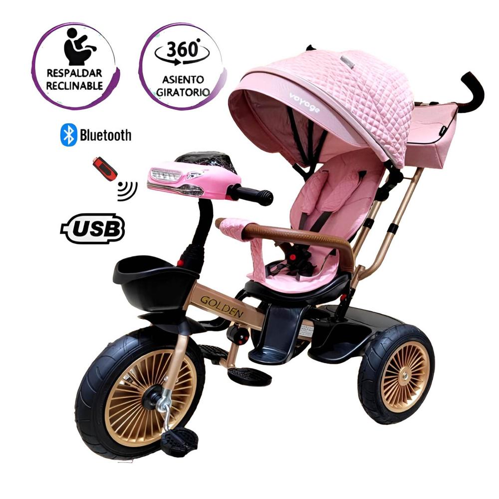 Triciclo Asiento Giratorio Voyage GOLDEN con Tela UV ROSADO