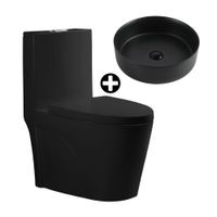 COMBO de Baño Orange: Inodoro One Piece Palermo Negro Mate + Ovalín Nápoles 36x36x11.4cm Negro Mate