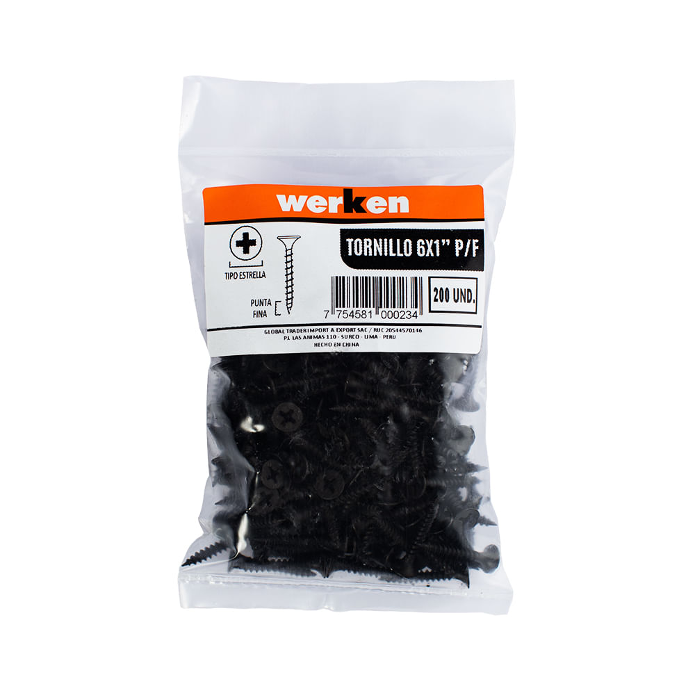 Tornillo Punta Fina 6x1"" x 200 unidades Werken