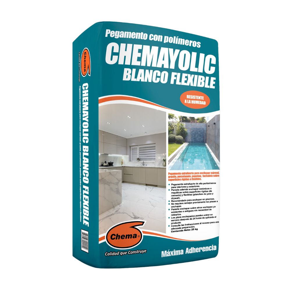 Pegamento Cemento Chema Chemayolic Flexible Blanco 25kg Pegamento Cemento Chema Chemayolic Flexible Blanco 25kg