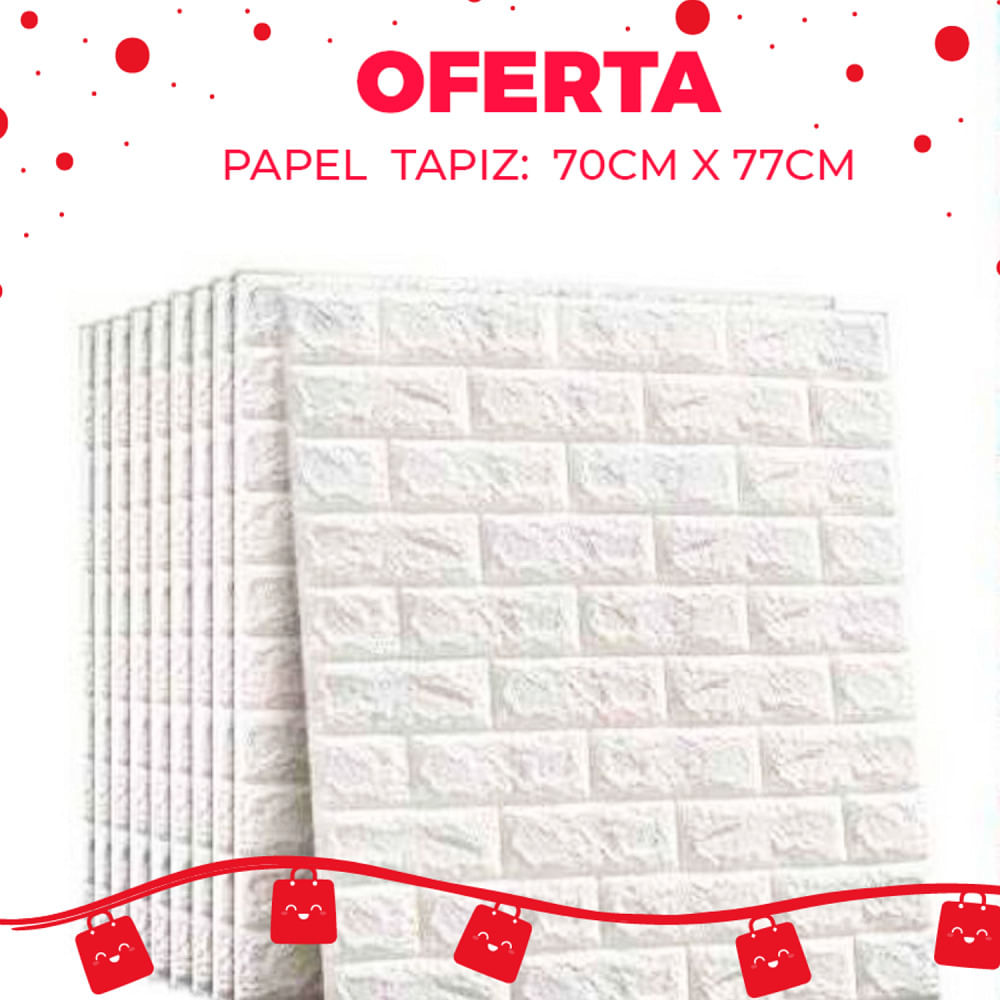 Papel Tapiz 3mm Color Blanco Ladrillo Set de 3