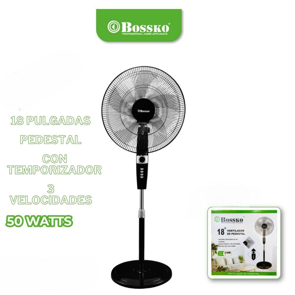 Ventilador De Pedestal 18"" Bossko Bk 8459vn 50 Watts Con Temporizador Negro
