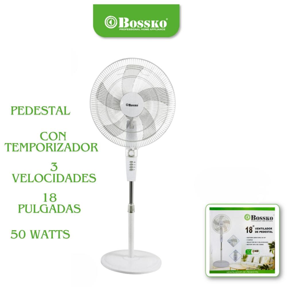 Ventilador De Pedestal 18"" Bossko Bk 8457vb 50 Watts Con Temporizador Blanco