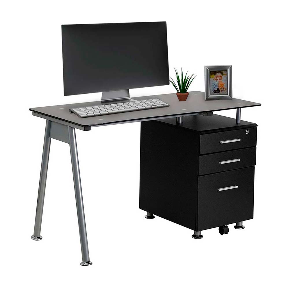 Escritorio de Vidrio Danesa MDF Negro Orange | Resistencia 40kg