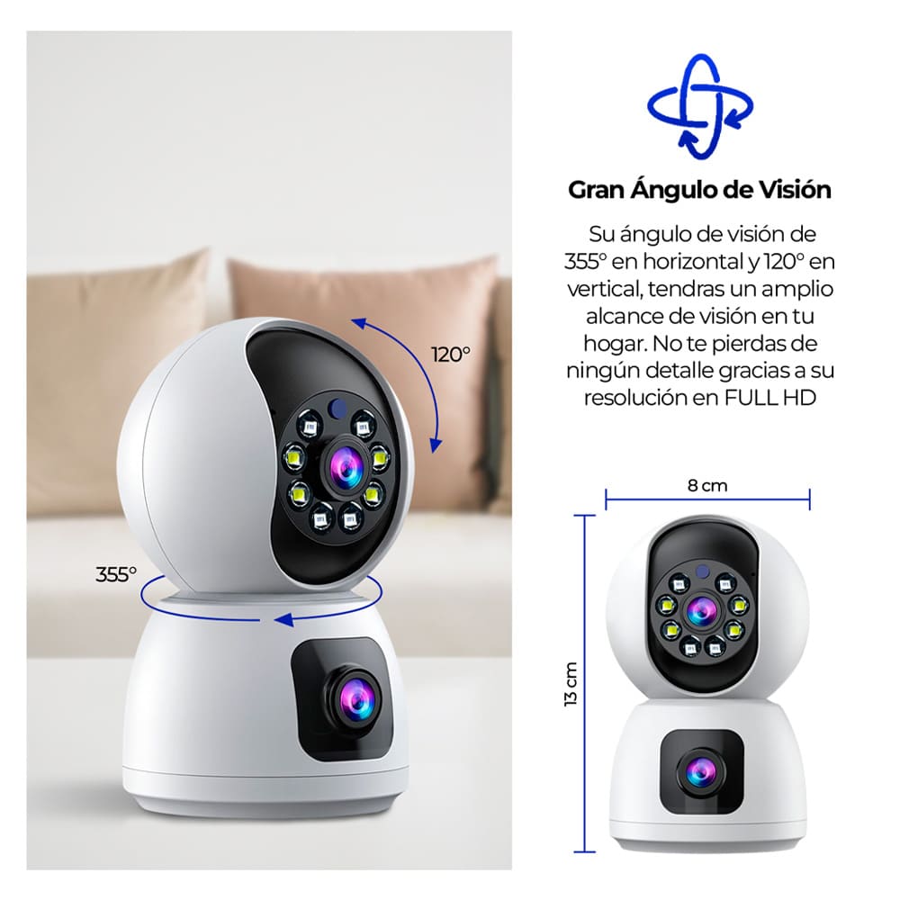 Camara Ip Wifi Doble Lente 360 Interior Sirenas Alarma