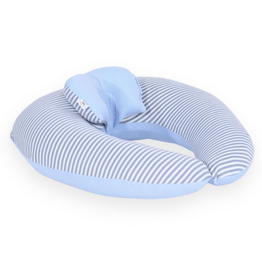 Cojin de Lactancia Acolchonaditos Celeste Rayas Plomas