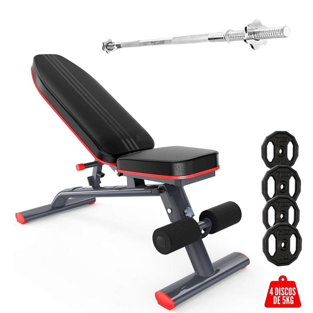 Banca de Pesas Libre Ajustable + 20 kg de discos