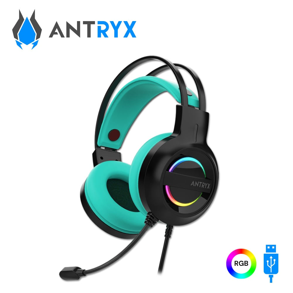 Audífono c/micrófono Antryx Iris K Turquesa 7.1 Virtual USB