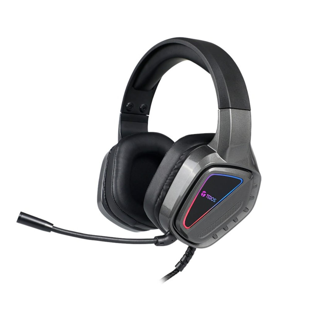 Auriculares Gaming Teros Te-8171n Rgb Estereo Microfono Color Negro