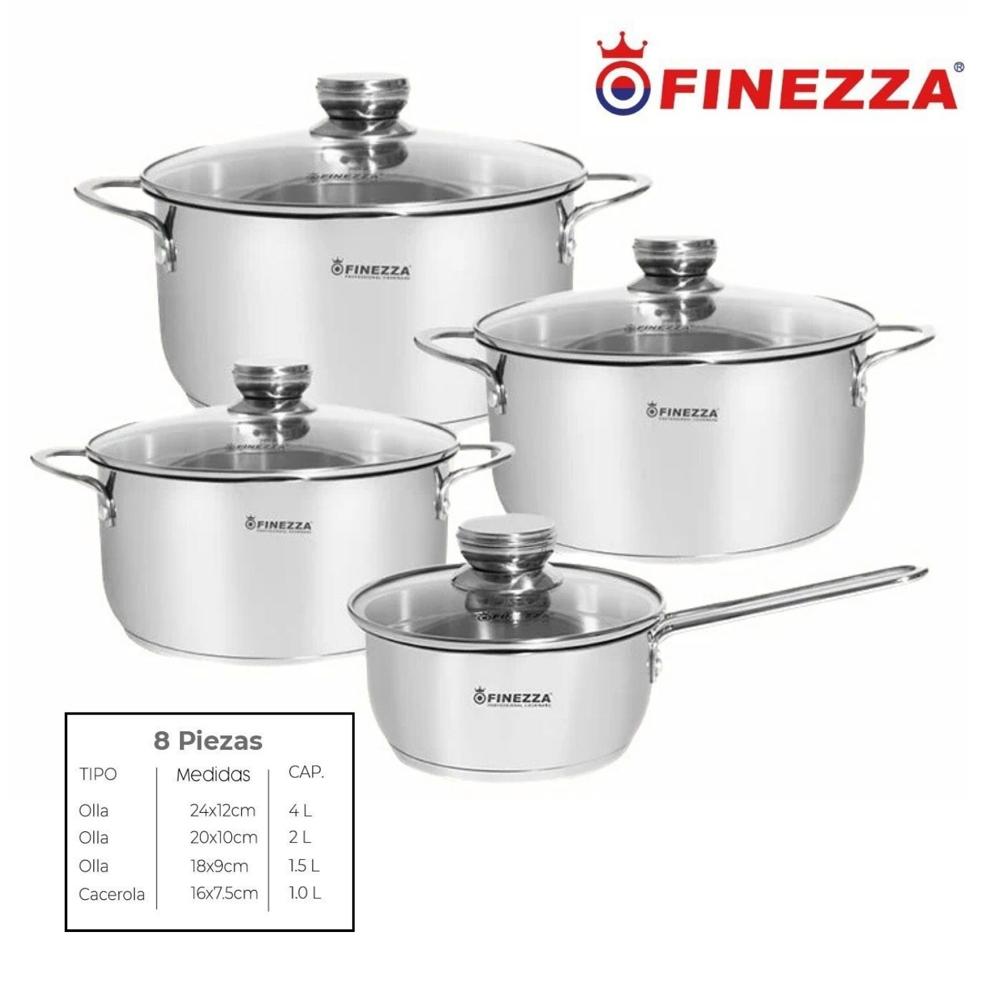Juego de Ollas Finezza en Acero Inoxidable de 8 Piezas Fz-980