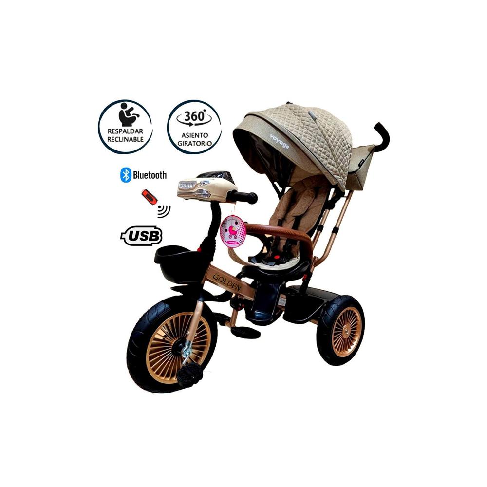 Triciclo Asiento Giratorio Voyage GOLDEN con Tela UV Beige1