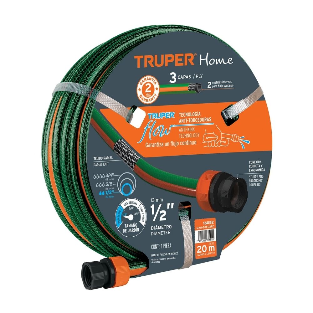 Manguera 1/2"" reforzada 3 capas 20m Truper