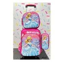 Set Mochila Lonchera Cartuchera Luces Ruedas Eva 3D Princesa C