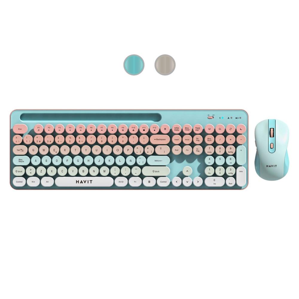 KIT TECLADO Y MOUSE INALAMBRICO HAVIT KB832GCM CELESTE