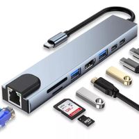 Hub Usb Tipo C 8 En 1 Lan Hdmi Usb 3.0 Sd Tf Laptop Celular Color Plateado