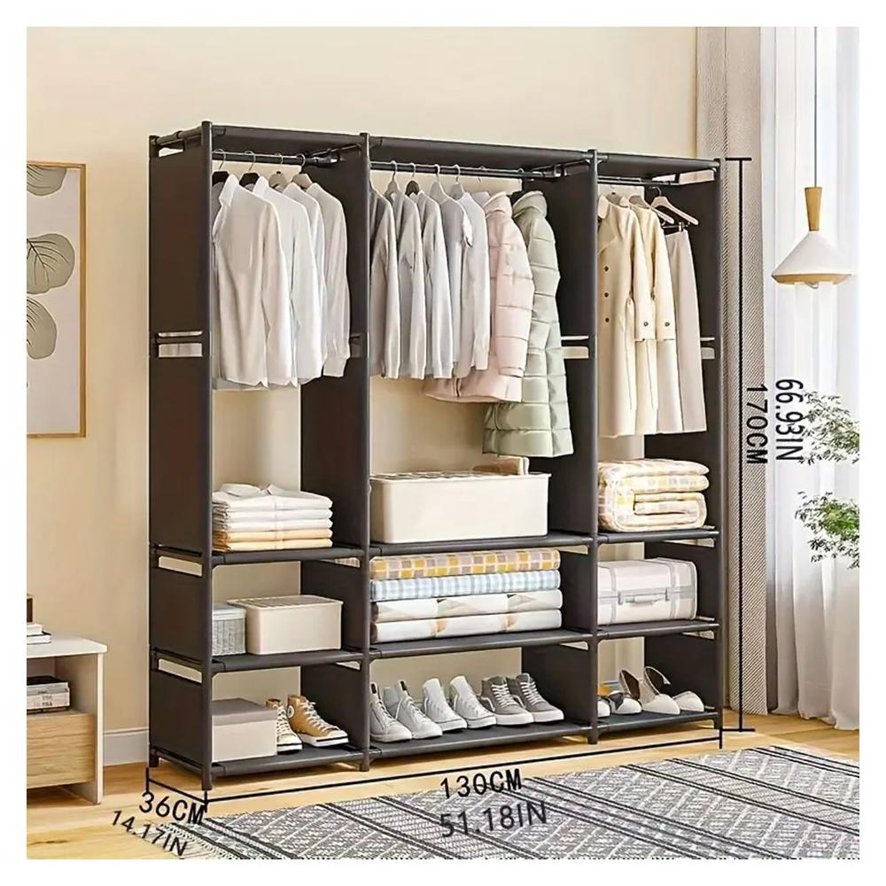 Ropero Armario Closet Perchero Organizador Ropa 3 Cuerpos Negro VD3055