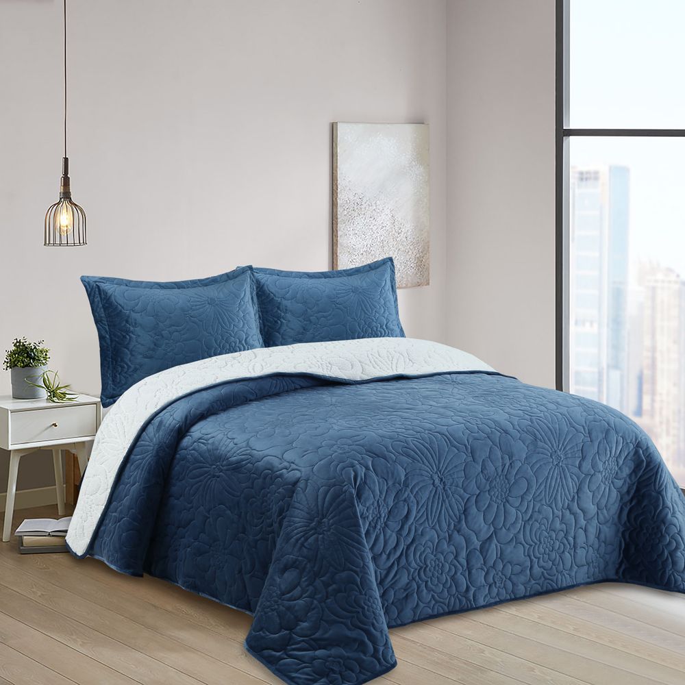 Cubrecama OI25 Velvet Sherpa Azul 2 Plazas