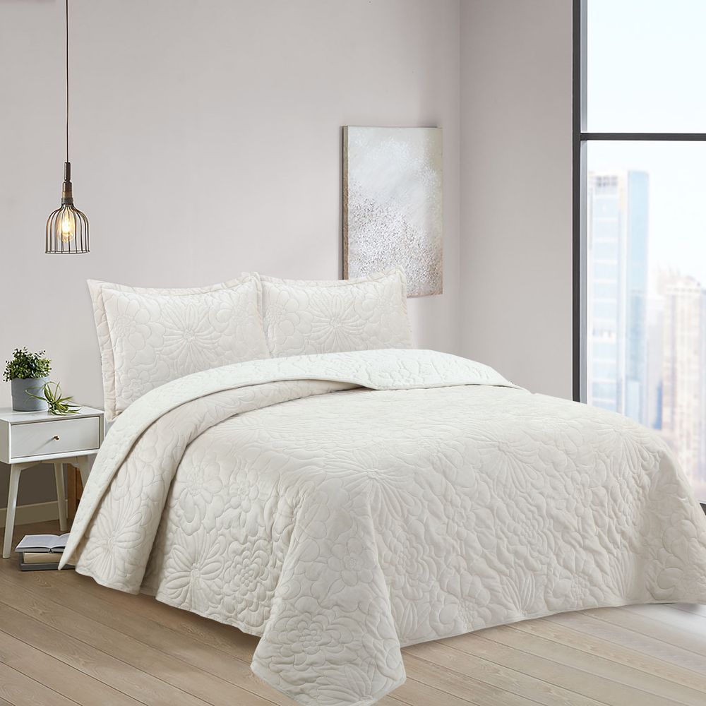 Cubrecama OI25 Velvet Sherpa Beige 1.5 Plazas