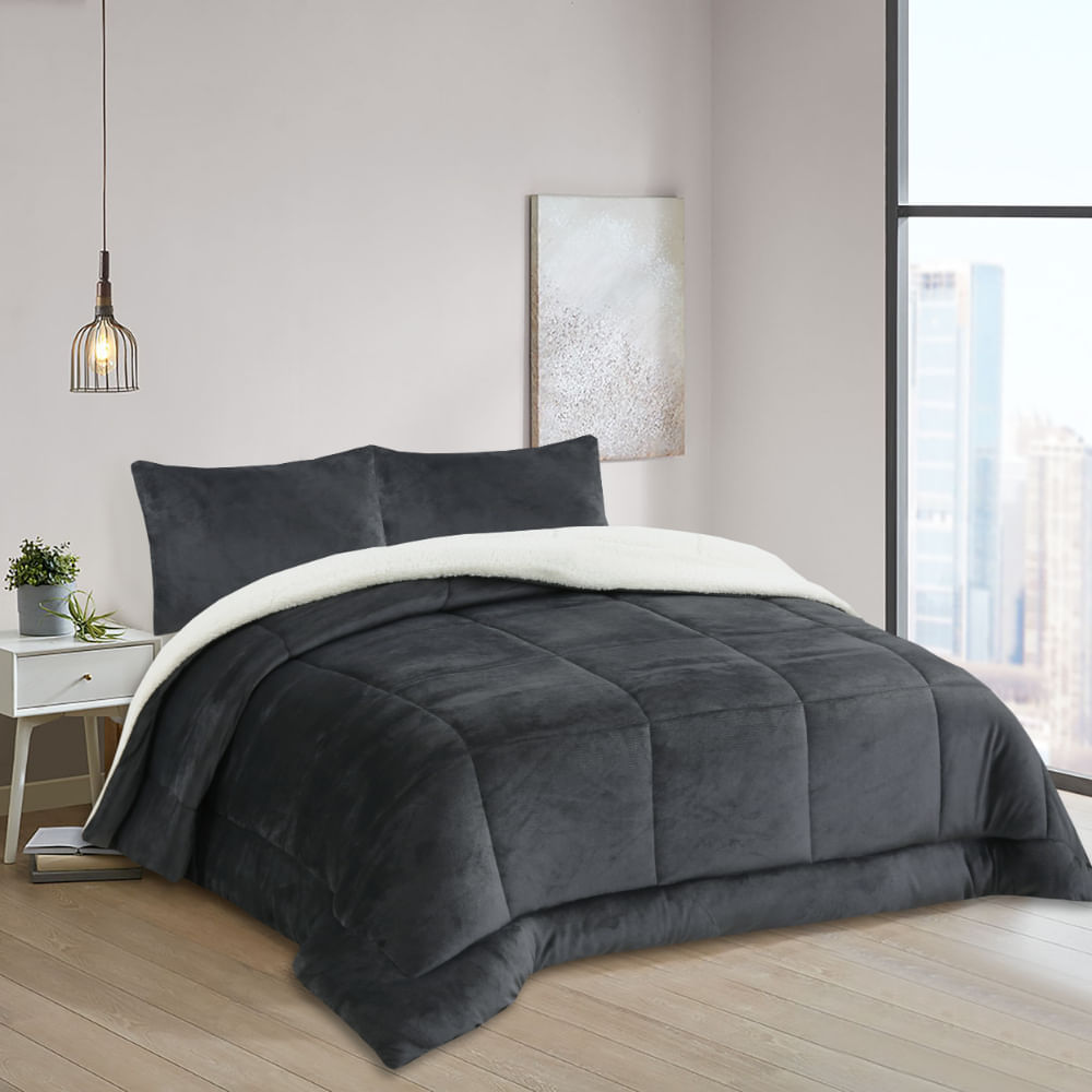 Edredón OI25 Flannel Sherpa Charcoal 2 Plazas
