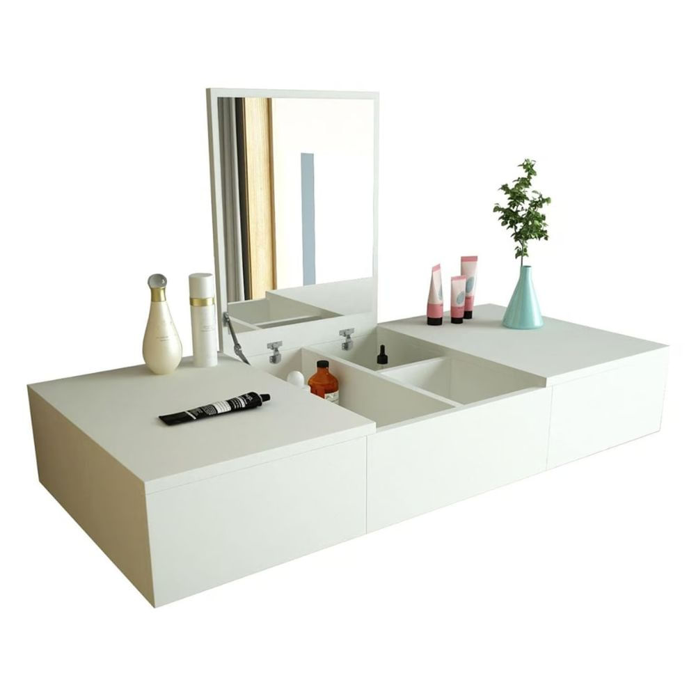 Tocador Con Espejo Flotante Kaori Armado Blanco Muebles Bonno