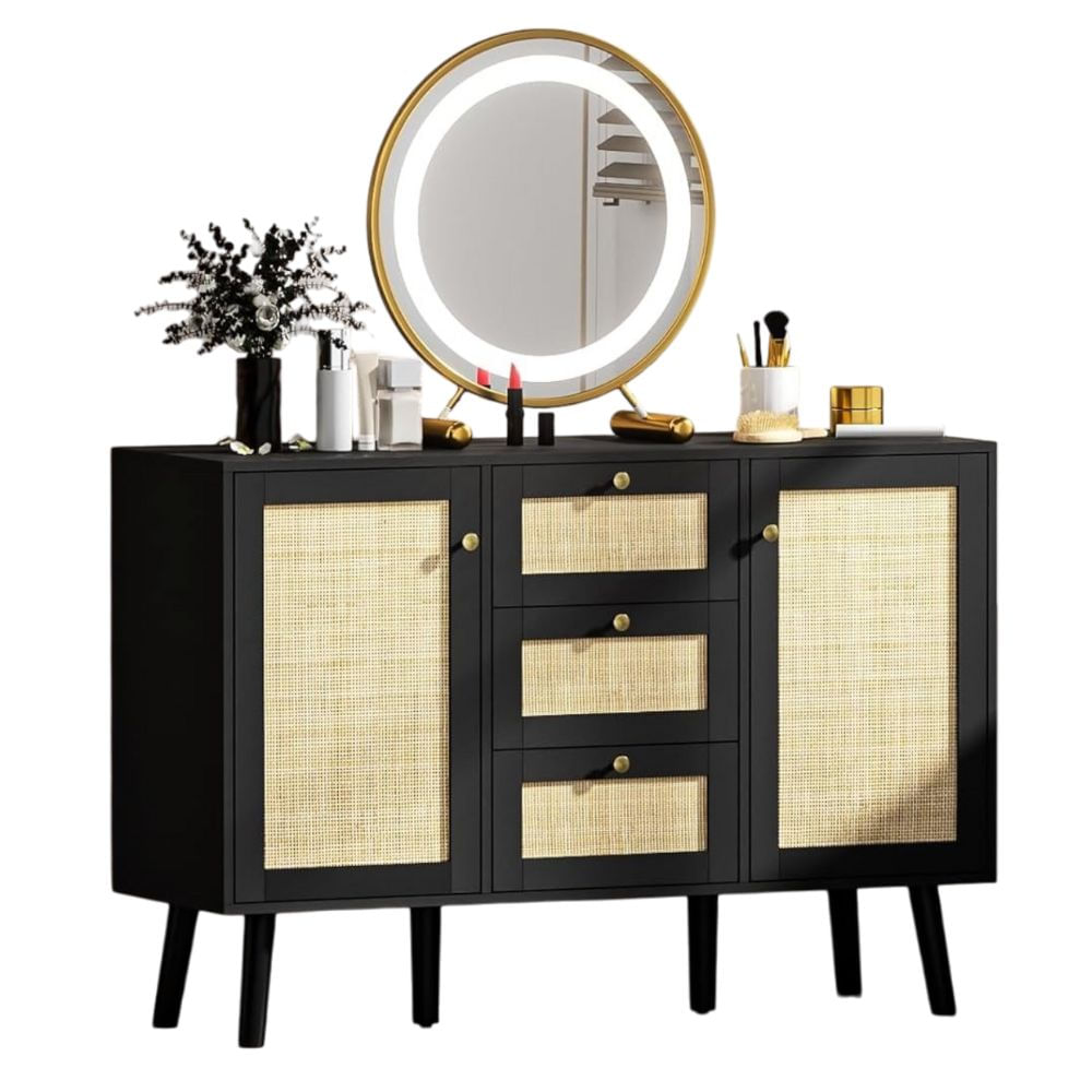 Mueble Aparador Bar con Ratan Adelina Negro Muebles Bonno