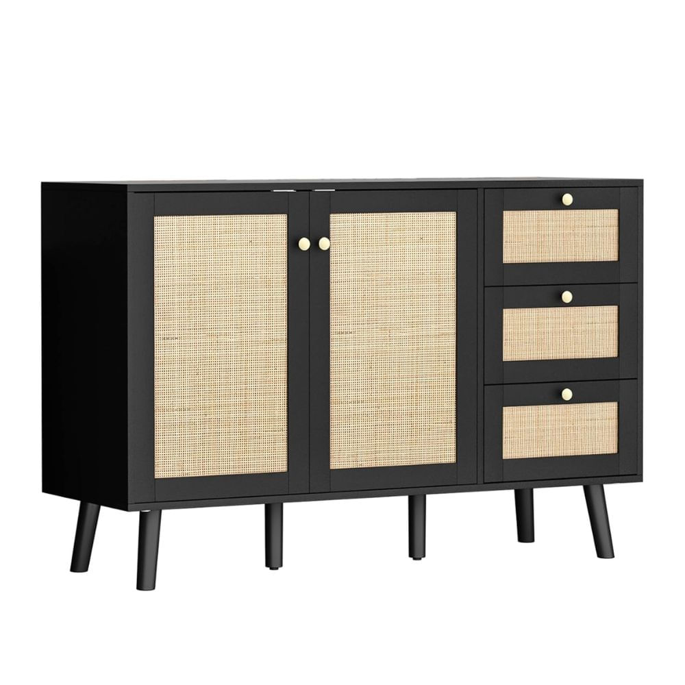 Mueble Aparador Bar con Ratan Ampharo Negro Muebles Bonno