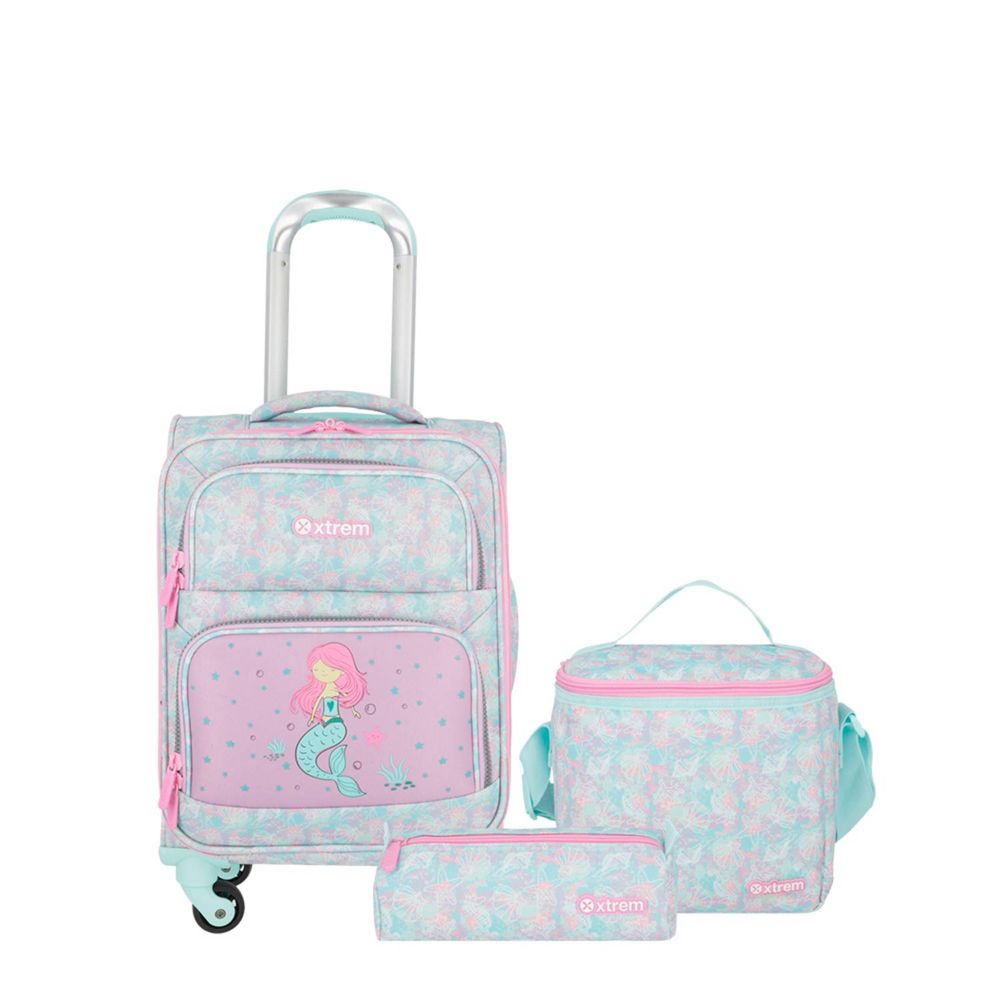 Pack Mochila Con Ruedas + Lonchera + Cartuchera Xtrem Speedy  Aqua